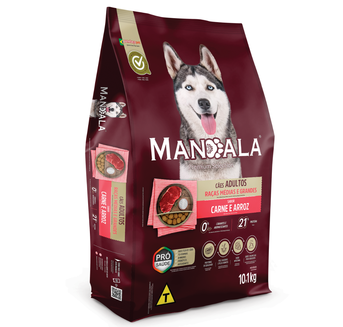 Foto - Mandala Premium Cães Adultos Médio e Grande Sabor Carne e Arroz
