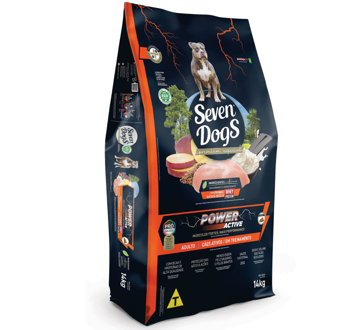 Foto - SevenDogs Adulto Power Active Sabor Frango, Batata Doce e Whey Protein 